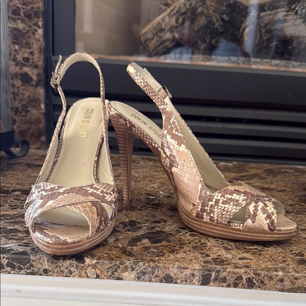 Colin Stuart Women's Tan Snake Print Heels